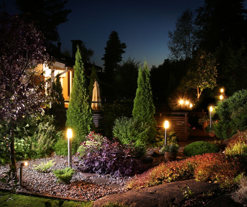 Garden with Outdoor Lighting